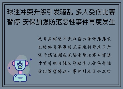球迷冲突升级引发骚乱 多人受伤比赛暂停 安保加强防范恶性事件再度发生